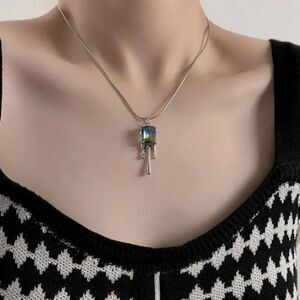 Ombre Blue Green Silver Dripping Necklace